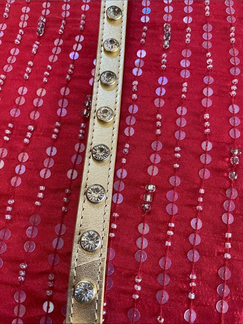 Bond&Co Gold Metallic Leather Crystal Encrusted Pet Collar Used Good Condition